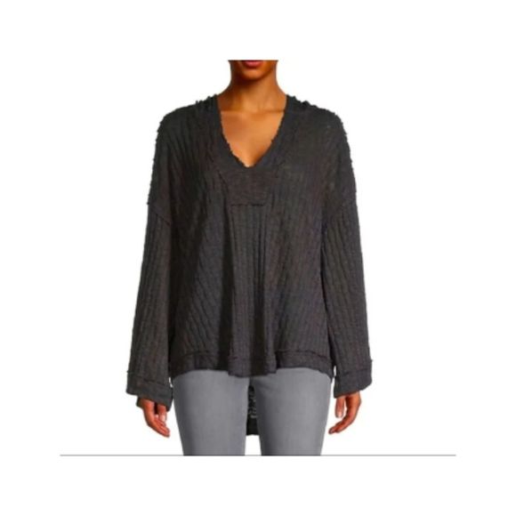 Free People Sweaters - Free People Long Sleeve Hooded Sweater Women's Baja Babe Black Size Large